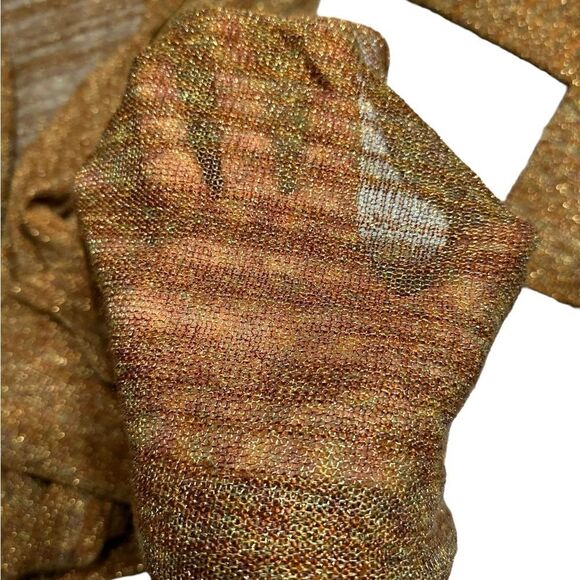 Y2K Unyx Brown sweater Twisted front metallic Gold fine knit top size medium - Picture 10 of 12